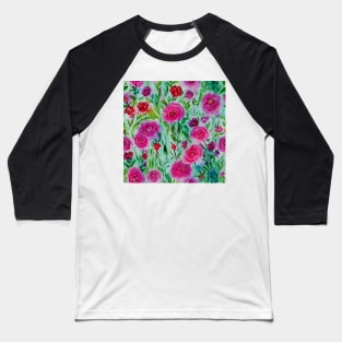 watercolor pink roses against green Baseball T-Shirt